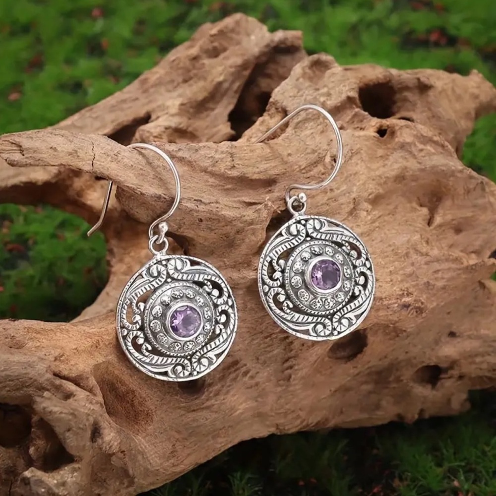 NWOT - Ornate Lavender & Silver-tone Earrings